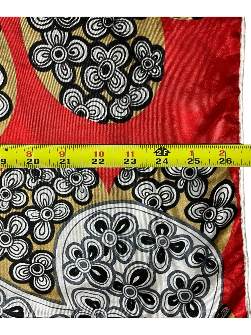 Vintage Tres-Elle 100% Silk Scarf Japan Red Mod Floral Paisley 26” Square